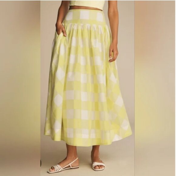 Anthropologie Maeve Checkered Full Maxi Silk Blend Skirt size L - Picture 1 of 6